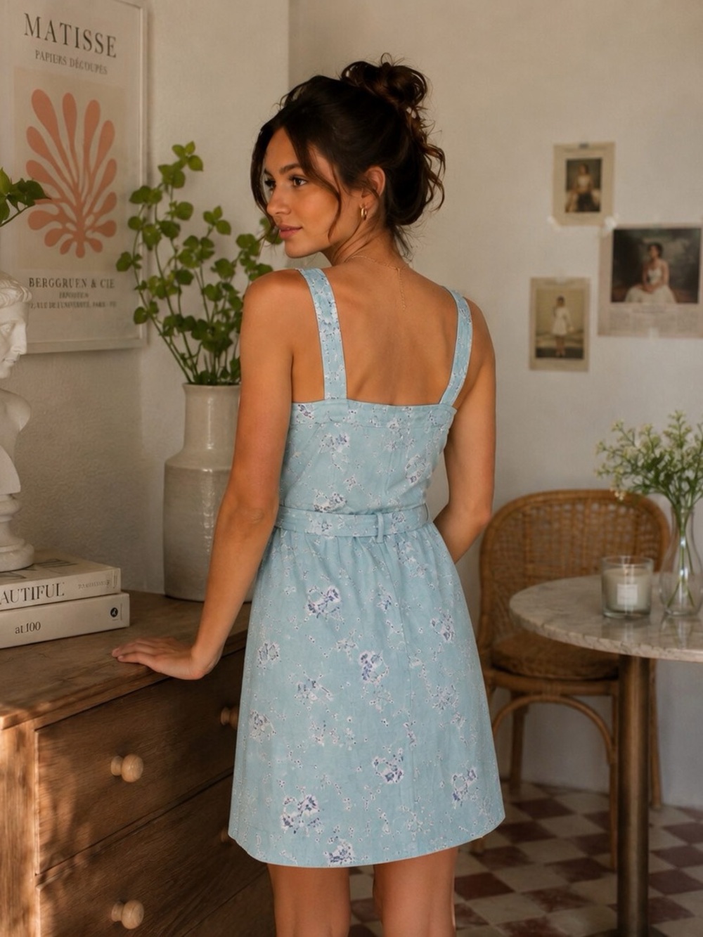 NWT Gap Blue Floral Tie-Waist Dress - Picture 2 of 4